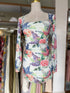 Mesh Floral Print Square Neckline Side Runched Mini Dresses